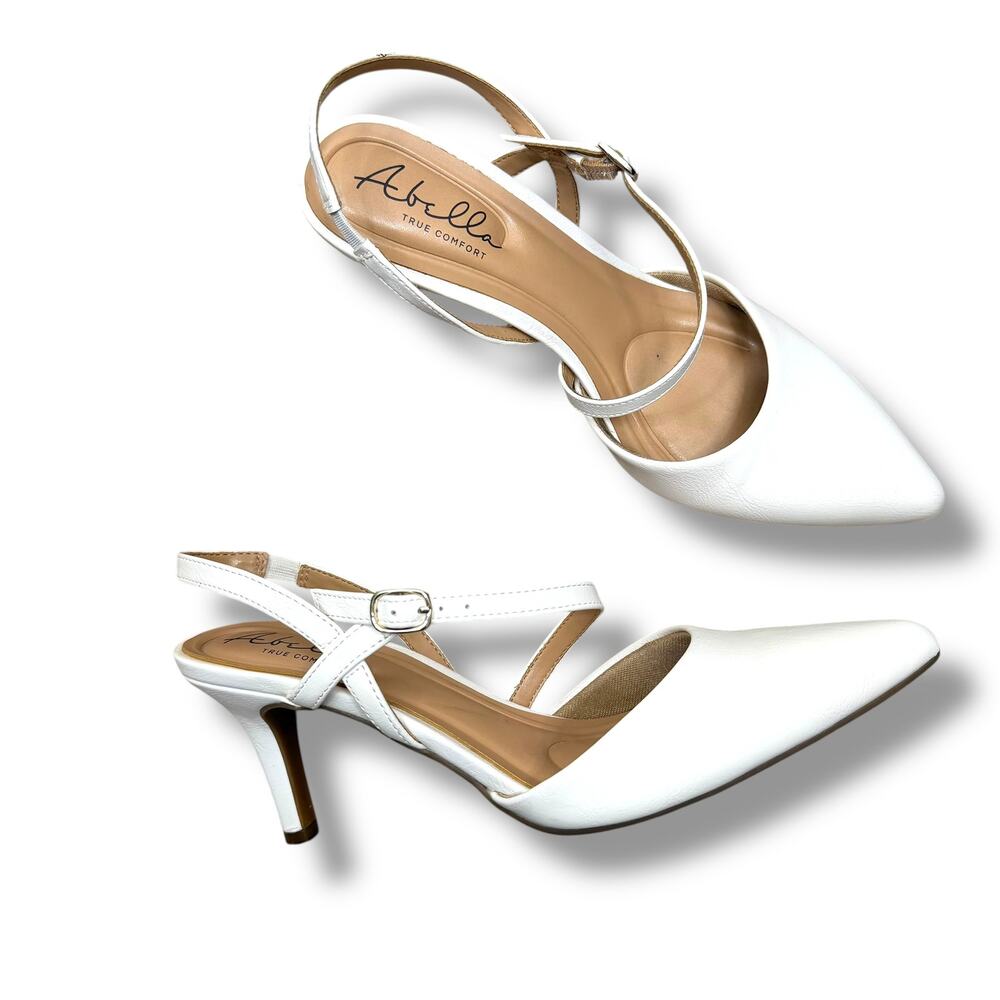 Abella True Comfort White Slingback Pointed Toe Cushioned Kitten Heel Pumps 8.5M - Picture 3 of 8